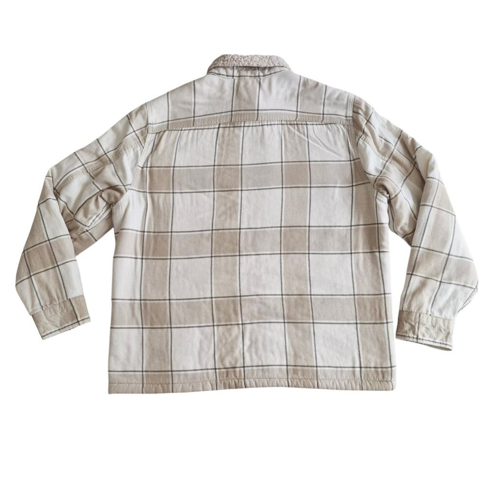 Hollister Sherpa-Lined Flannel Neutral Tan White Color Full Zip Shirt Jacket XL - Picture 9 of 16